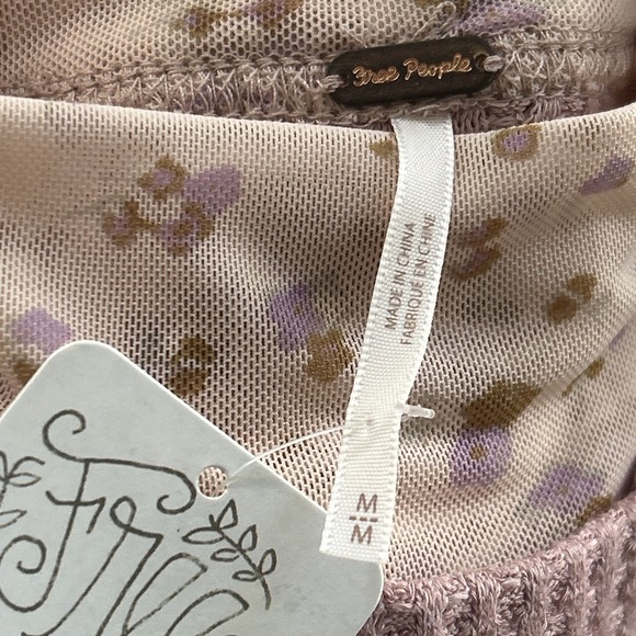 Free People Sweet Escape Thermal‎ Waffle Knit Layered Tunic Pink Floral Dress M - Picture 7 of 10